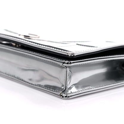 Christian Dior Metallic Patent Micro-Cannage Diorama Wallet on Chain Pouch Silver 8 of 12