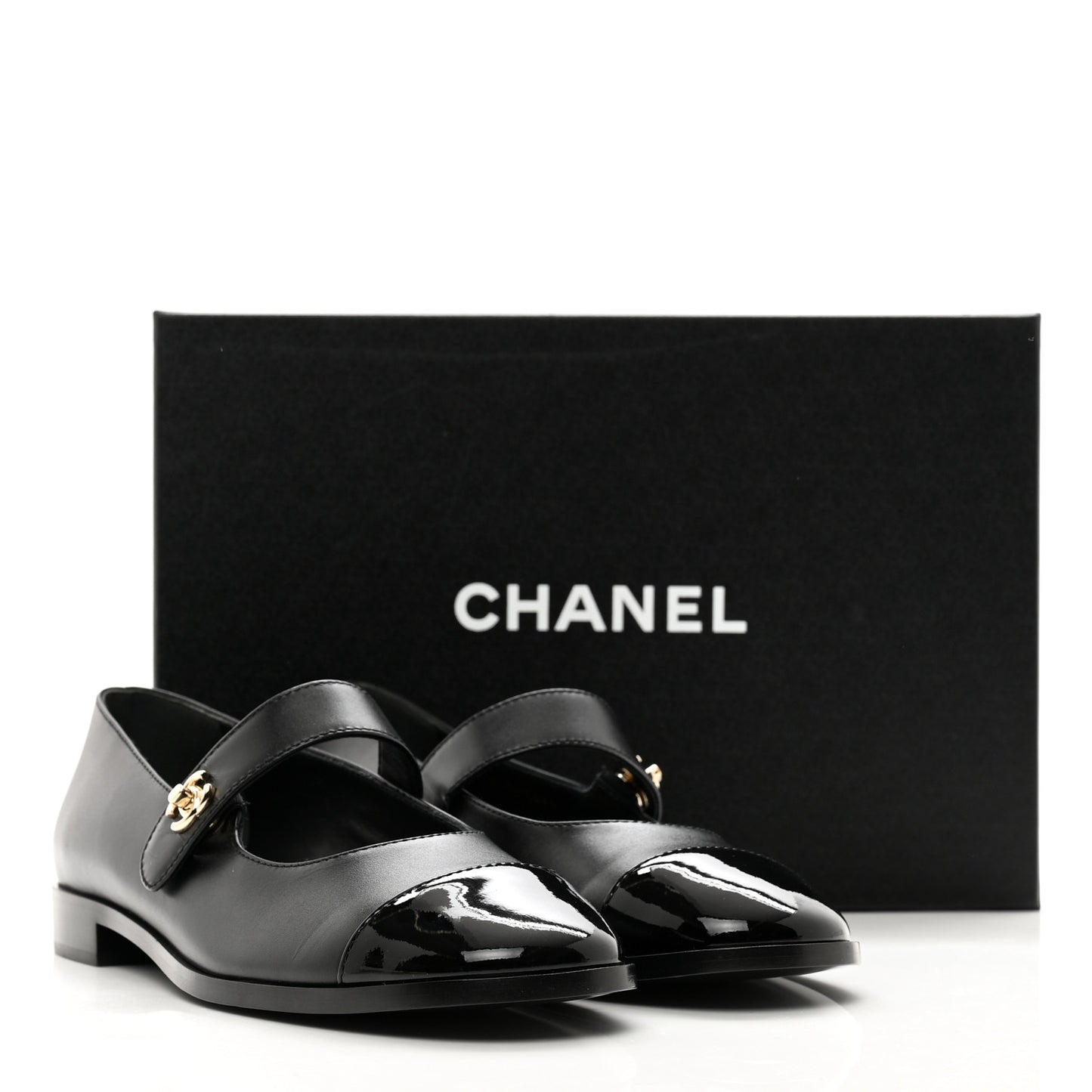 Calfskin Patent Mary Janes Flats 39 Black