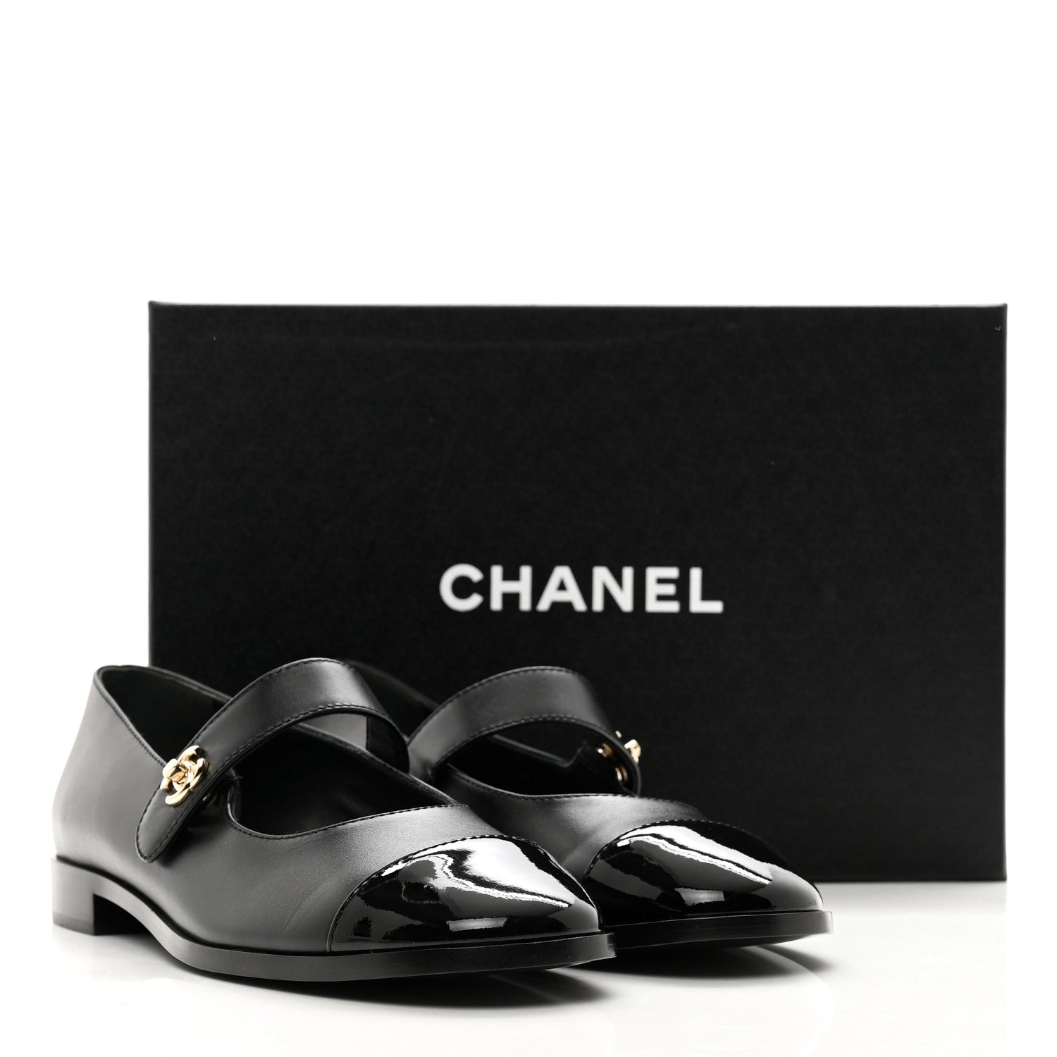 Chanel Calfskin Patent Mary Janes Flats 39 Black 9 of 9