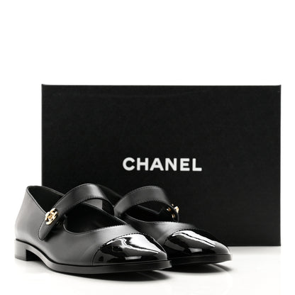 Chanel Calfskin Patent Mary Janes Flats 39 Black 9 of 9