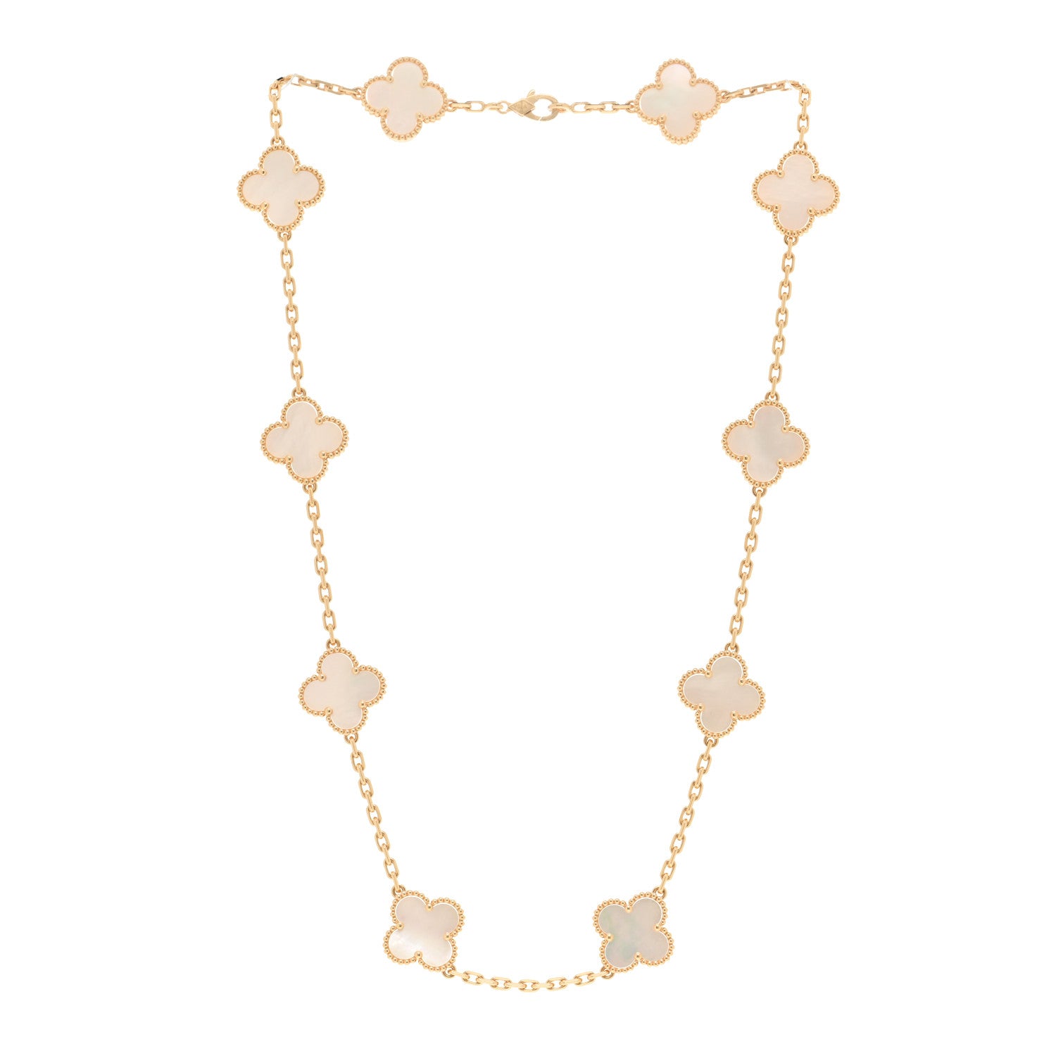 Van Cleef & Arpels 18K Yellow Gold Mother of Pearl 10 Motifs Vintage Alhambra Necklace 3 of 6