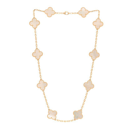 Van Cleef & Arpels 18K Yellow Gold Mother of Pearl 10 Motifs Vintage Alhambra Necklace 3 of 6