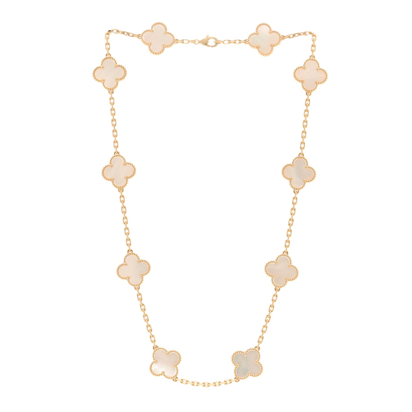 18K Yellow Gold Mother of Pearl 10 Motifs Vintage Alhambra Necklace