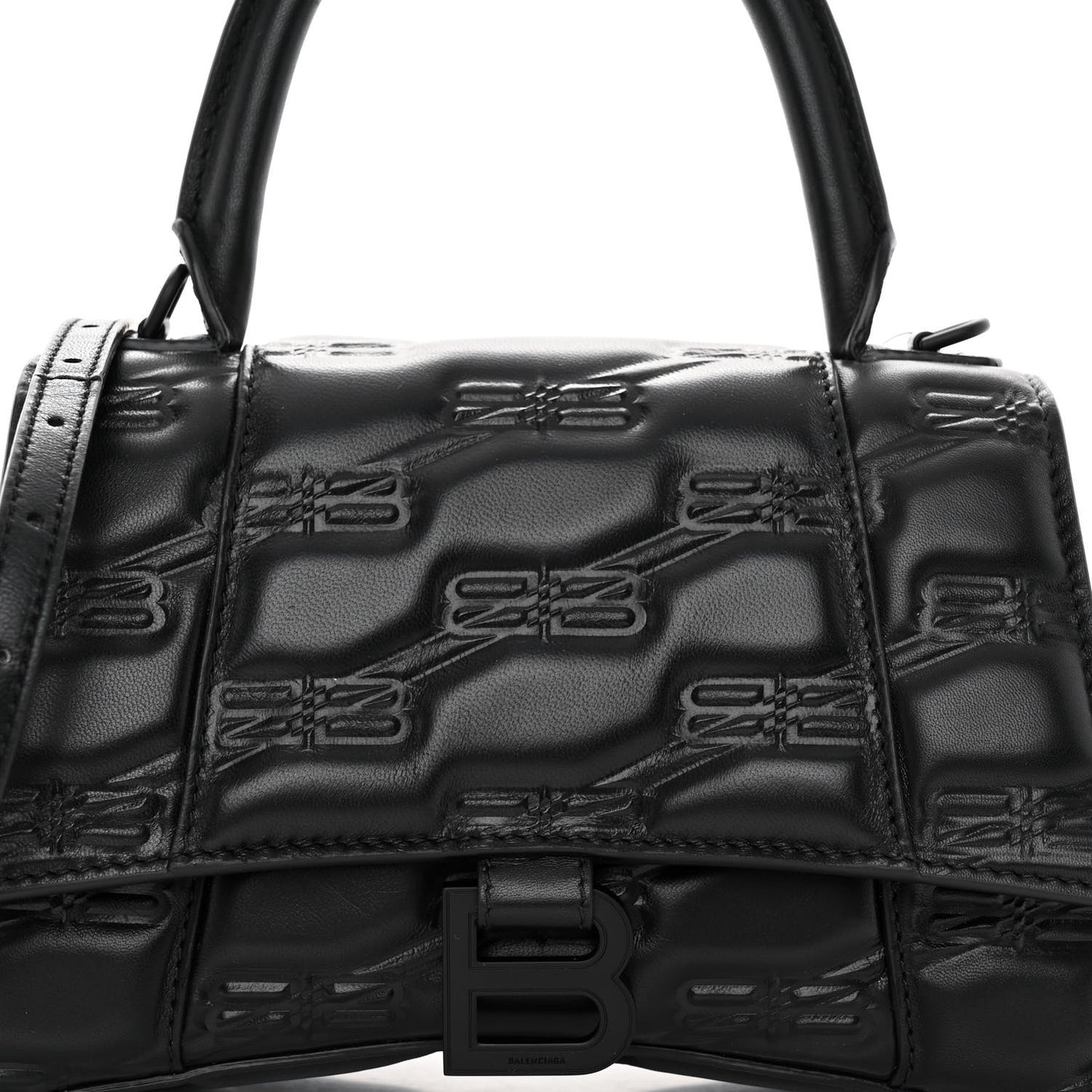 Nappa BB Monogram Embossed Small Hourglass Top Handle Bag Black