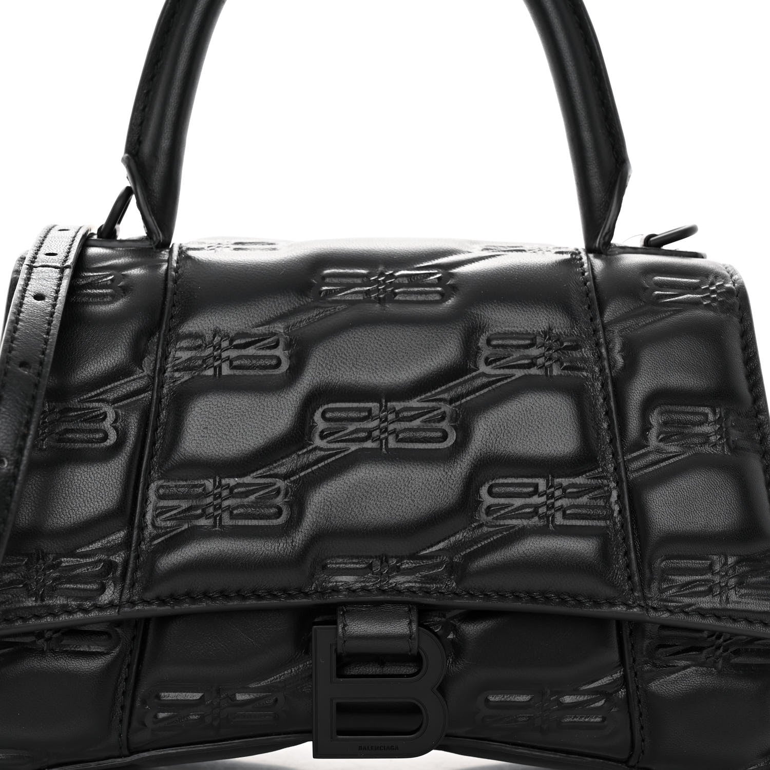 Balenciaga Nappa BB Monogram Embossed Small Hourglass Top Handle Bag Black 7 of 9