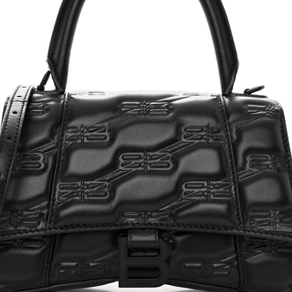 Balenciaga Nappa BB Monogram Embossed Small Hourglass Top Handle Bag Black 7 of 9