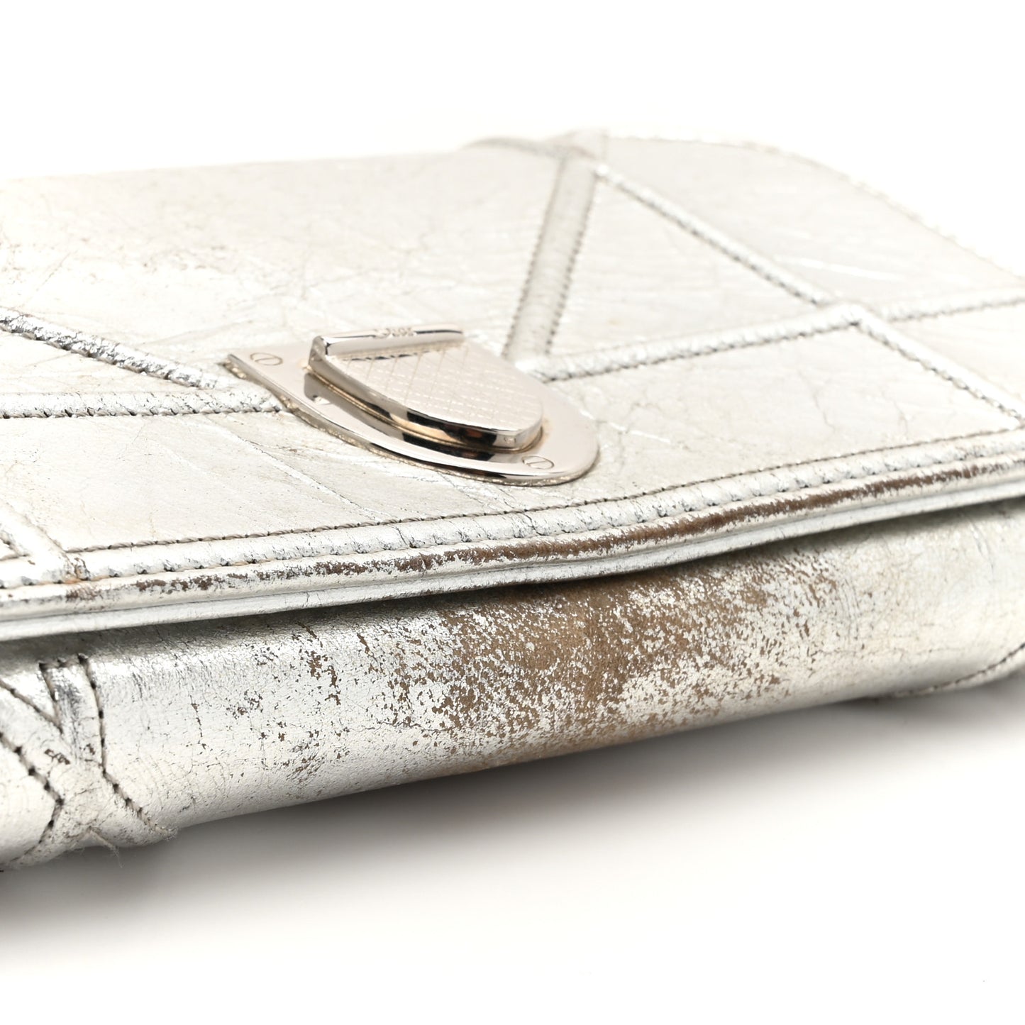 Metallic Crinkled Lambskin Diorama Croisiere Chain Wallet Silver