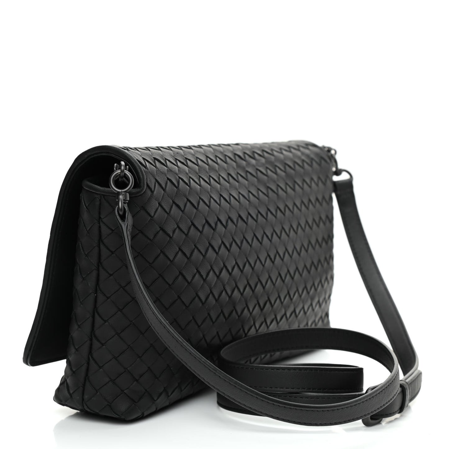 Nappa Intrecciato Crossbody Flap Black