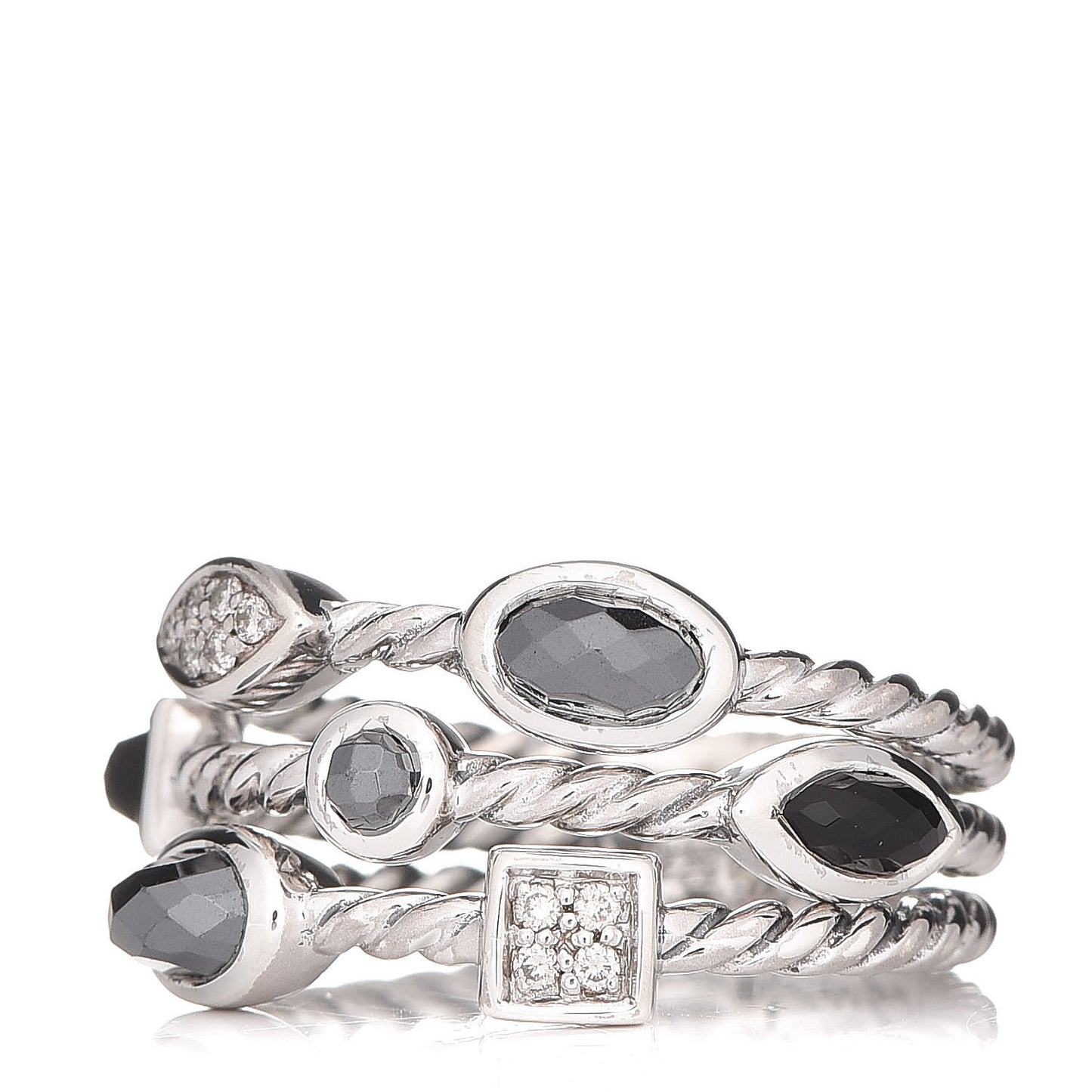 Sterling Silver Diamond Black Onyx Hematine Confetti 3 Row Ring 50 5.5