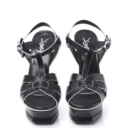 Saint Laurent Calfskin Tribute 105 Platform Sandals 36.5 Black White 2 of 8