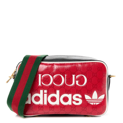 Gucci X ADIDAS Crystal Vintage Monogram Textured Dollar Calfskin Web Trefoil Logo Small Messenger Bag Hibiscus Red Off White Black 1 of 11