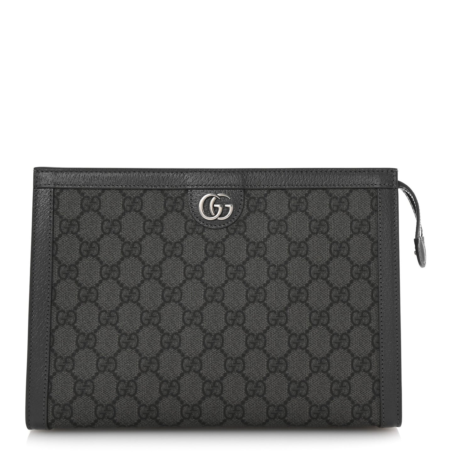 GG Supreme Monogram Textured Dollar Calfskin Ophidia Wristlet Pouch Grey Black Graphite Grey