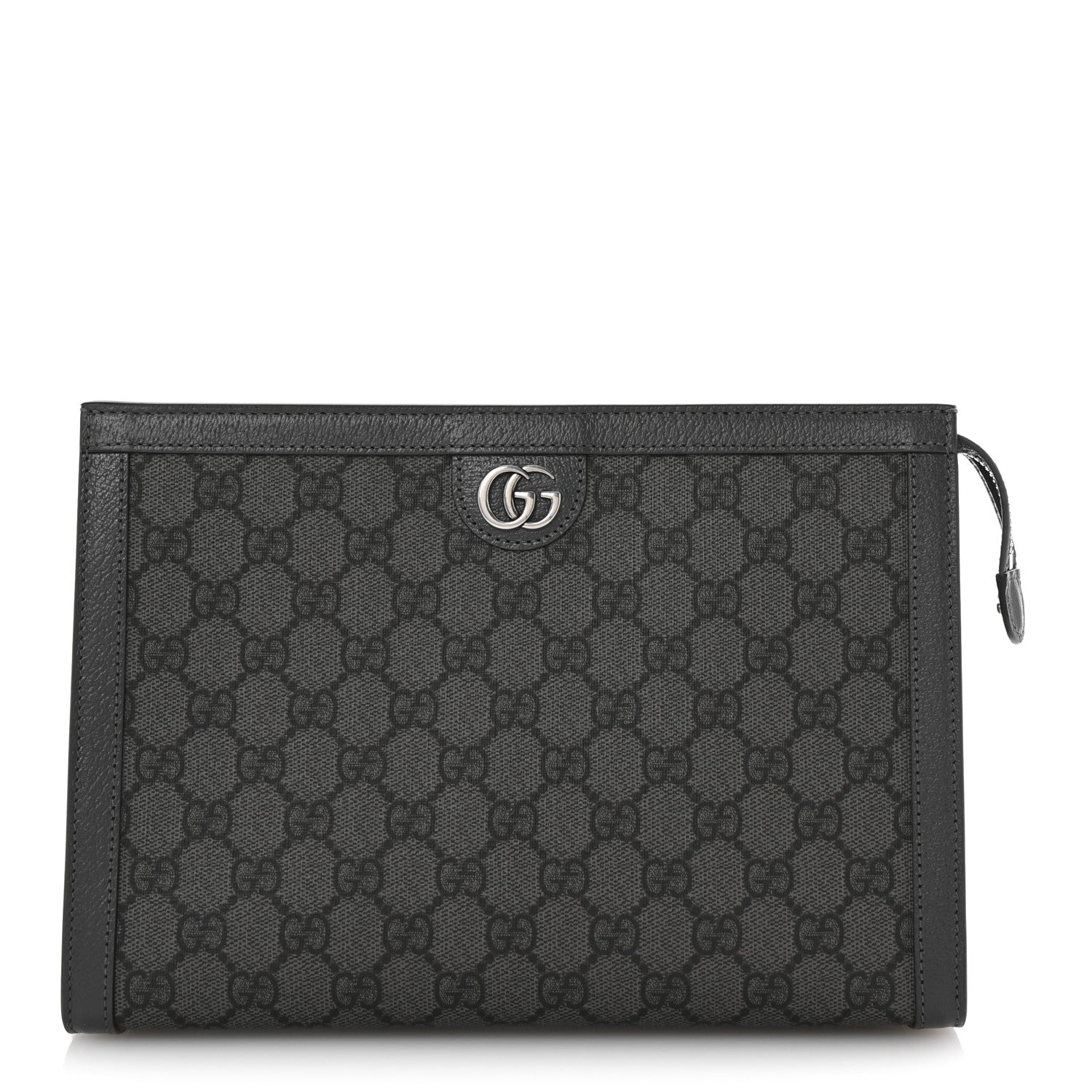 Gucci GG Supreme Monogram Textured Dollar Calfskin Ophidia Wristlet Pouch Grey Black Graphite Grey 1 of 8