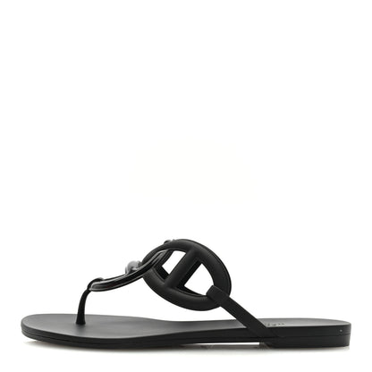Hermes Rubber Womens Egerie Sandals 37 Black 1 of 8