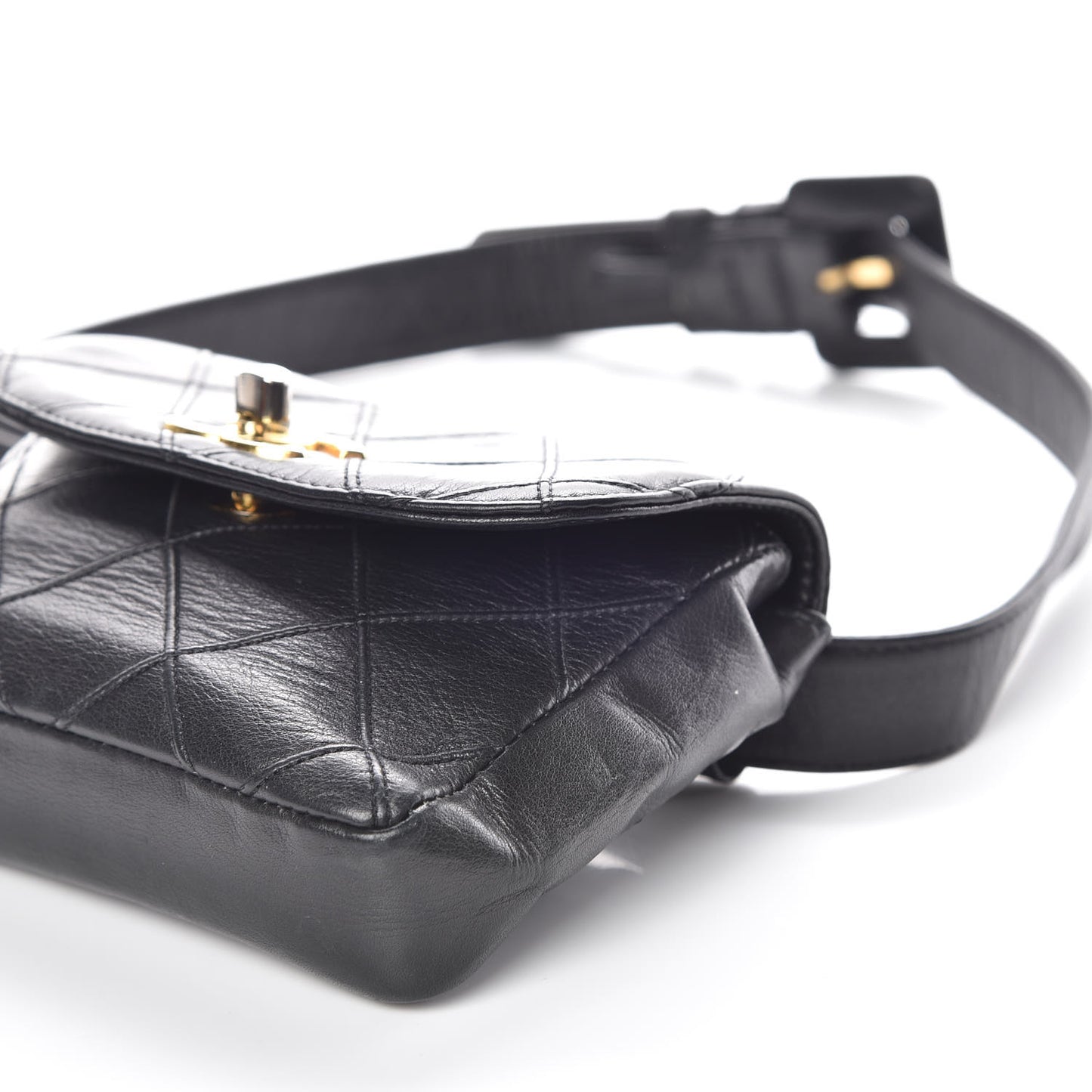 Lambskin Diamond Stitched Flap Waist Belt Bag 70 28 Black