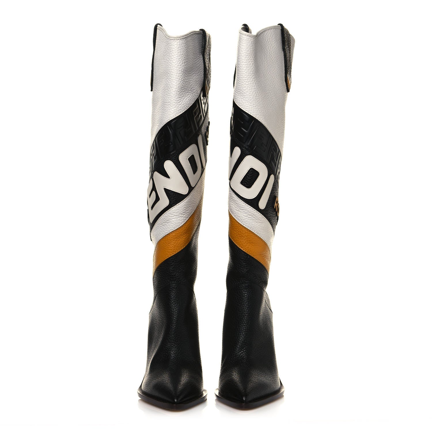 Fendi X FILA Grained Calfskin Mania FF 1974 Embossed Cutwalk Tall Boots 41 Black Zucca White 2 of 7