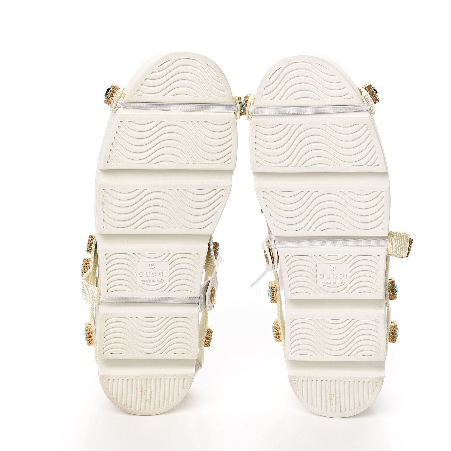 Gucci Calfskin Removable Crystals Bee Embroidered Ace Platform Sneakers 37 White 5 of 9