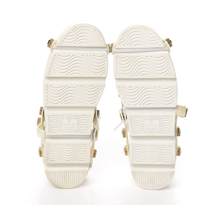 Gucci Calfskin Removable Crystals Bee Embroidered Ace Platform Sneakers 37 White 5 of 9