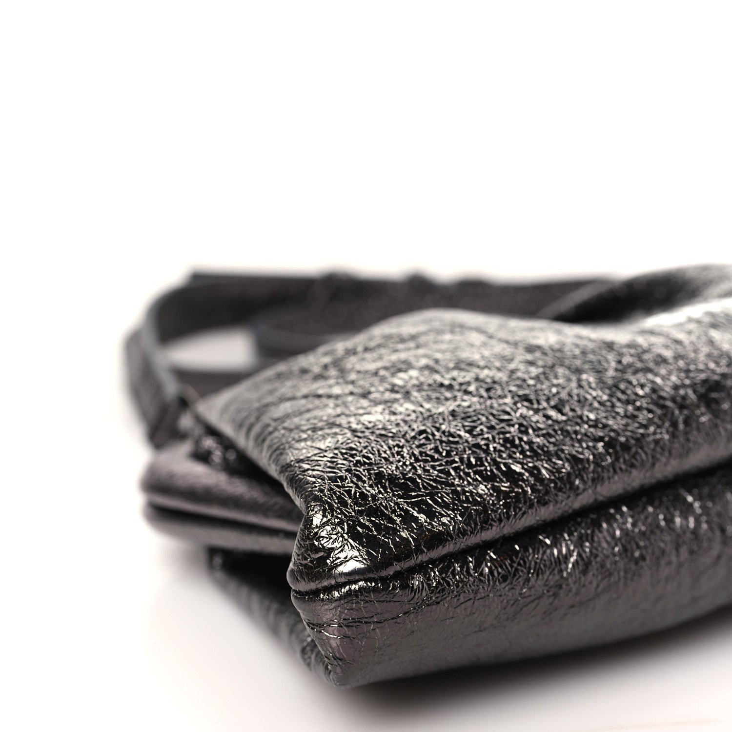 Balenciaga Metallic Textured Calfskin Logo Cloud Clutch XS Black 7 of 9