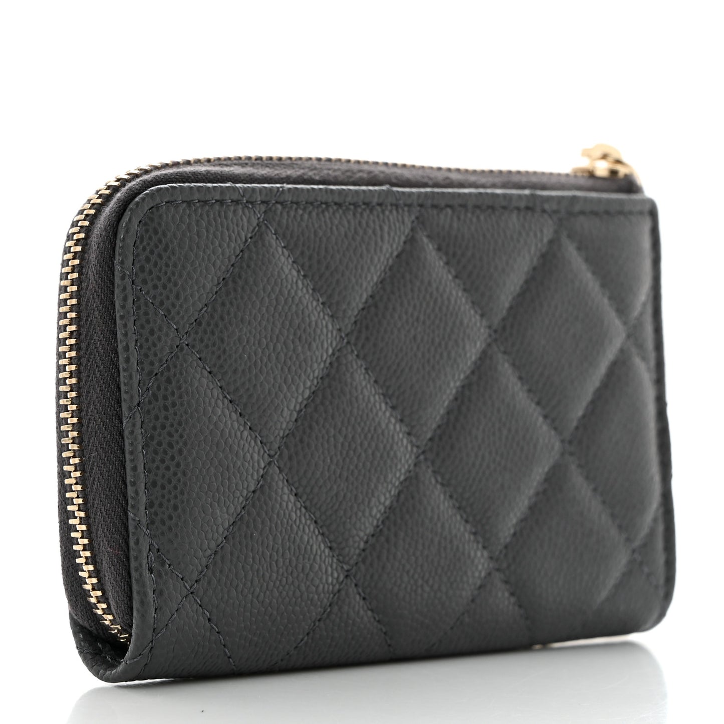 Caviar Quilted Zipped Key Holder Case Dark Gray