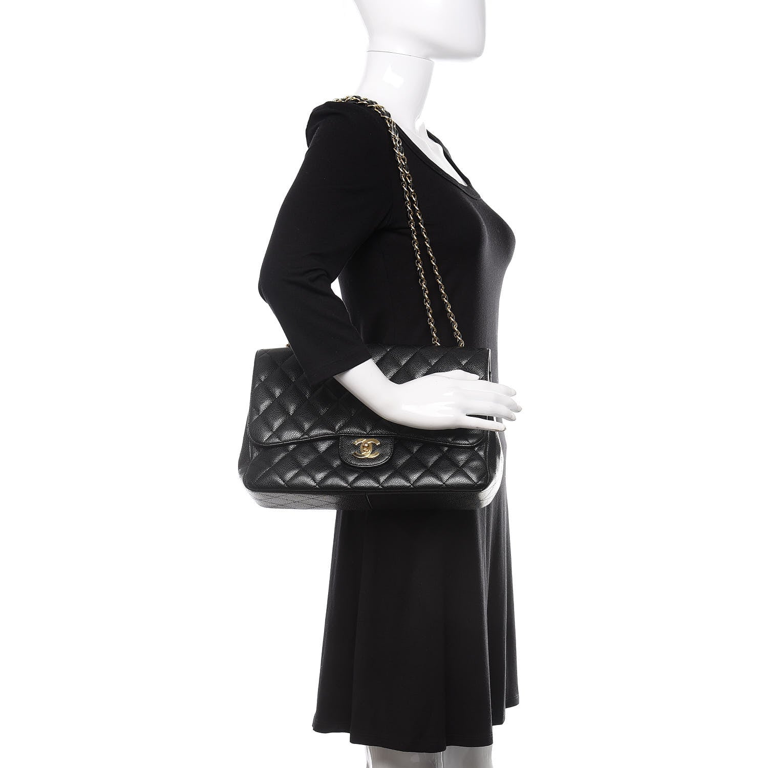 Chanel Caviar Quilted Jumbo Single Flap Black 3 of 12