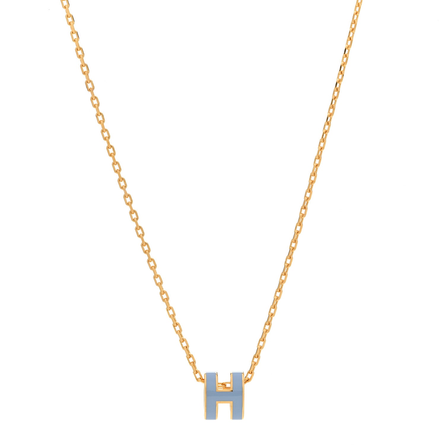 Hermes Lacquered Gold Mini Pop H Pendant Necklace Celeste 1 of 6