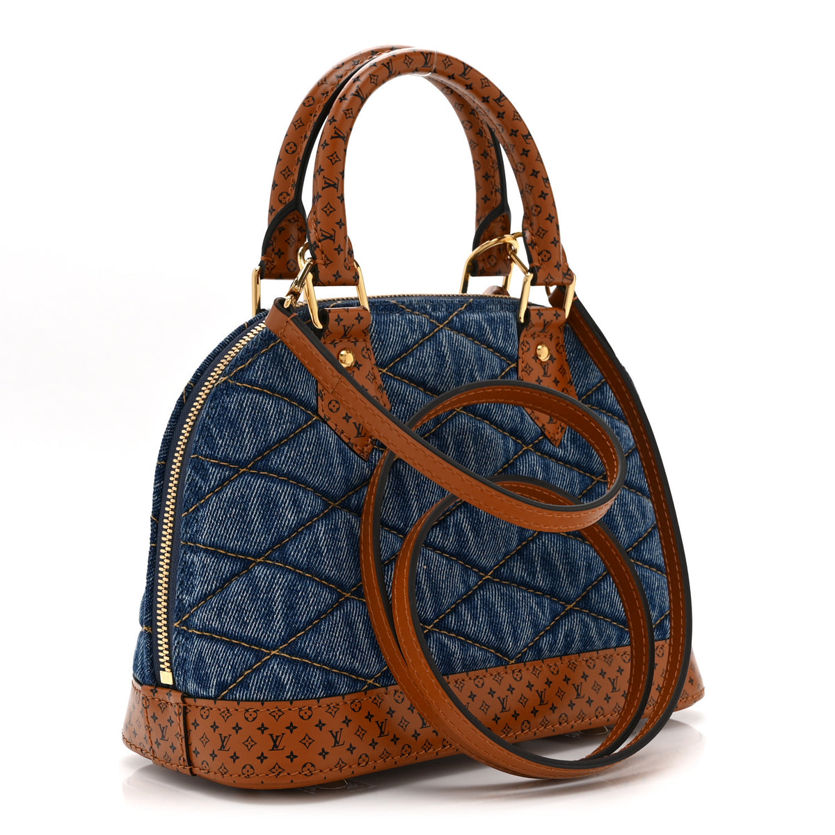 Louis Vuitton Denim Calfskin Reverse Monogram Malletage Alma BB Blue 3 of 10