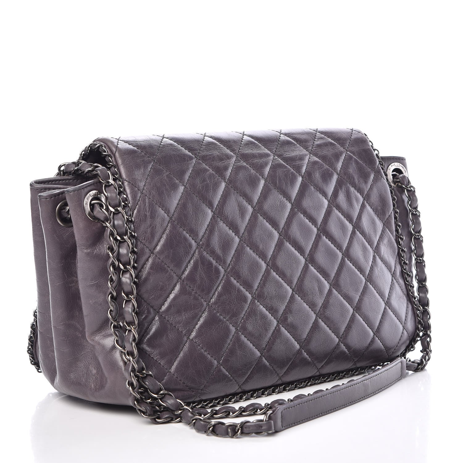 Chanel Calfskin Quilted Large CC Enchained Accordion Flap Grey 3 of 17