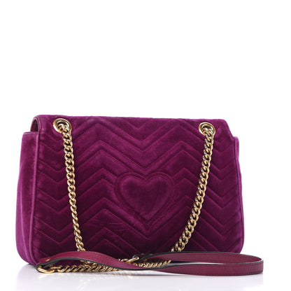 Gucci Velvet Matelasse Loved Embroidered Medium GG Marmont Shoulder Bag Fuchsia Violet Cyclamen 3 of 13