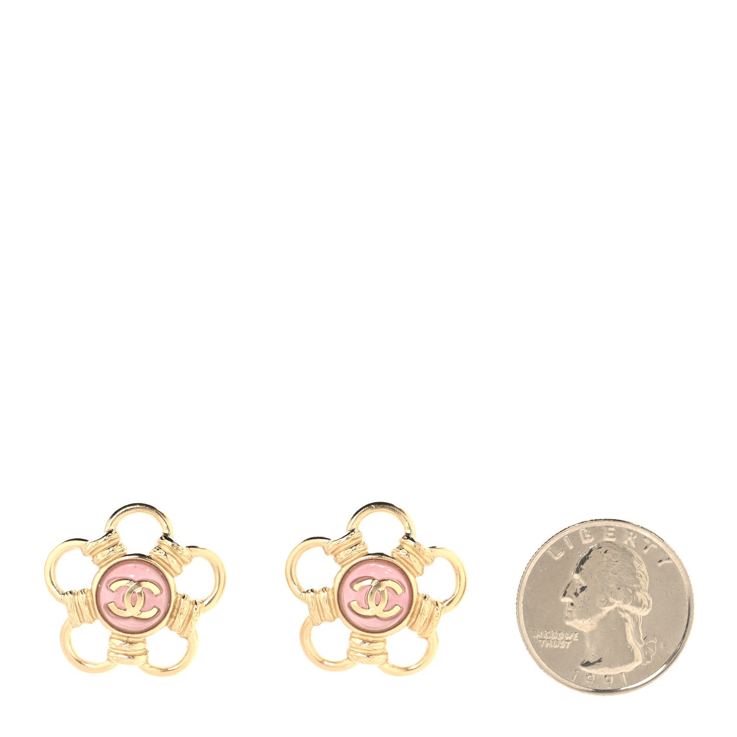 Chanel Resin CC Flower Earrings Gold Pink 2 of 5