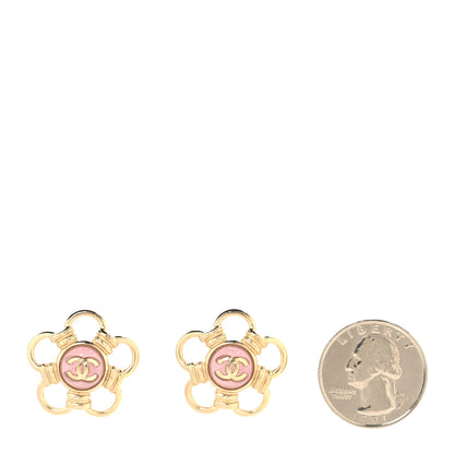 Chanel Resin CC Flower Earrings Gold Pink 2 of 5