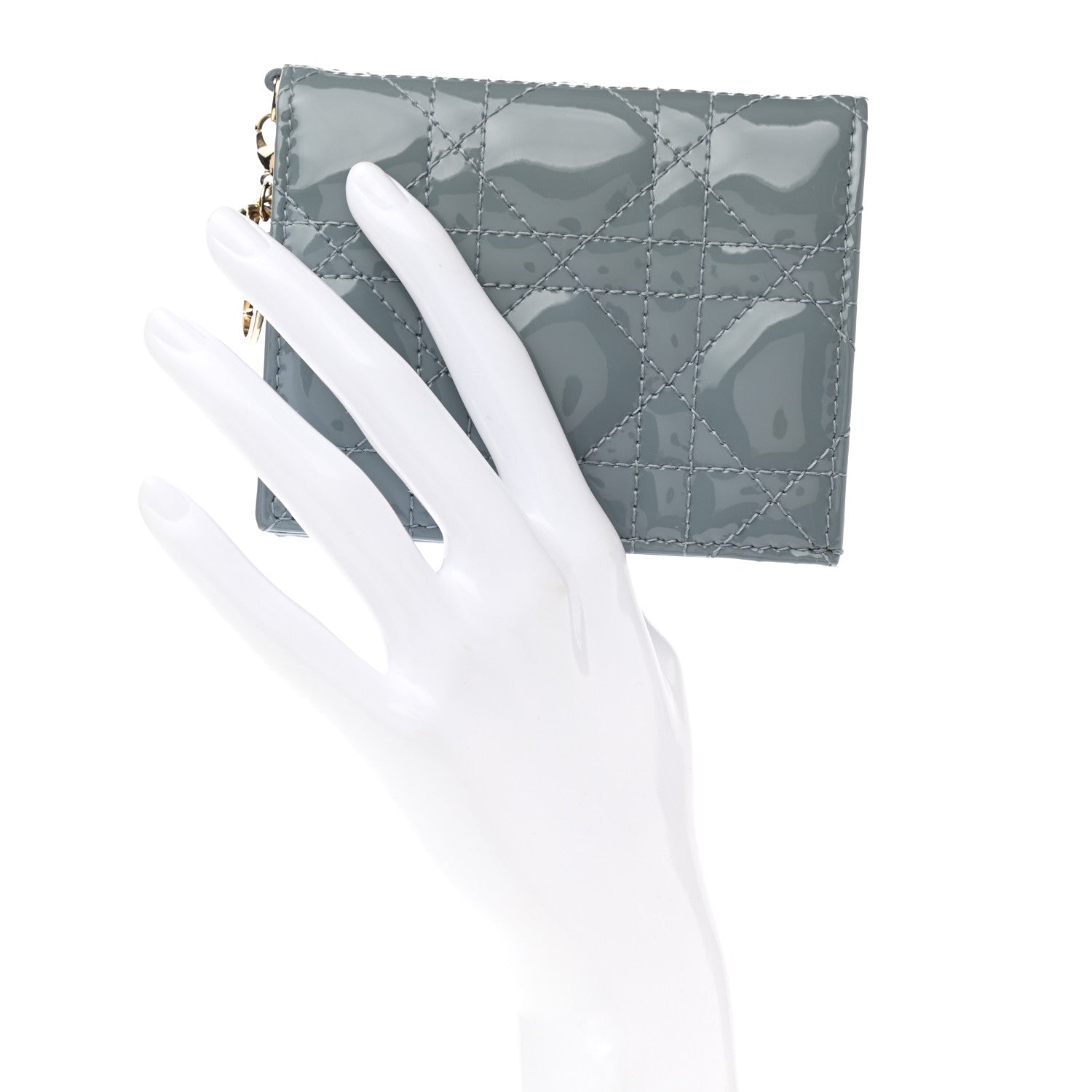 Christian Dior Patent Cannage Mini Lady Dior Wallet Gray Stone 3 of 12