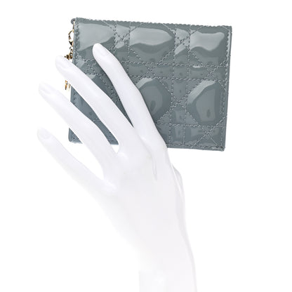 Christian Dior Patent Cannage Mini Lady Dior Wallet Gray Stone 3 of 12