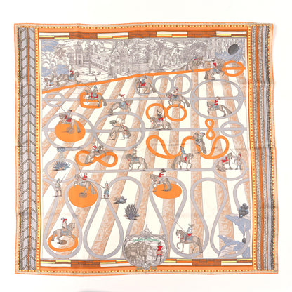 Hermes Silk Passades et Serpentines Double Face Scarf 90 Orange White Bleu 4 of 4