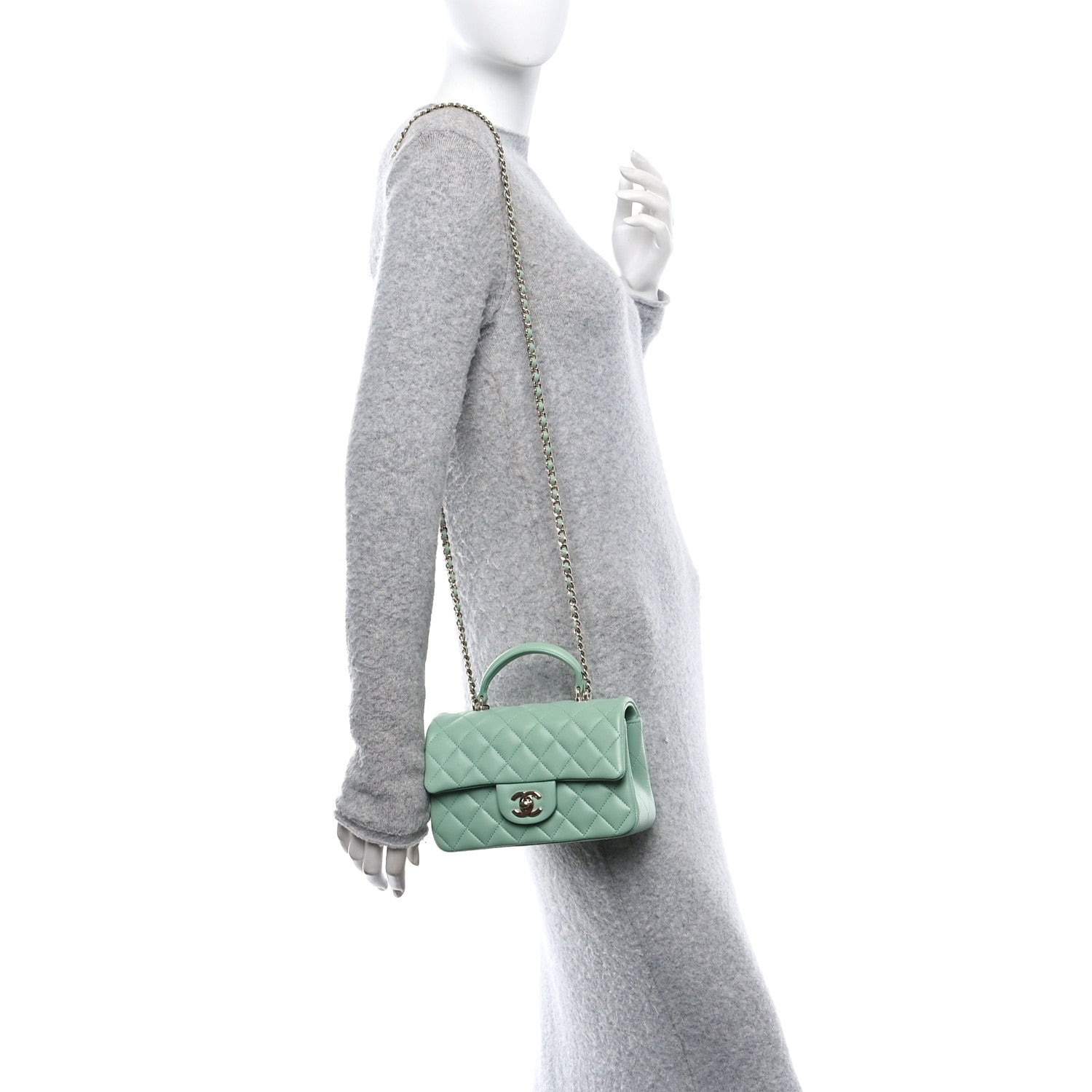 Chanel Lambskin Quilted Mini Top Handle Rectangular Flap Light Green 2 of 10