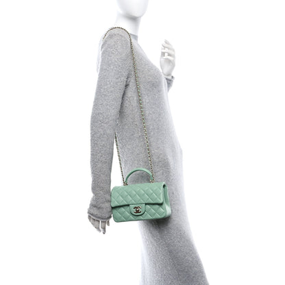 Chanel Lambskin Quilted Mini Top Handle Rectangular Flap Light Green 2 of 10