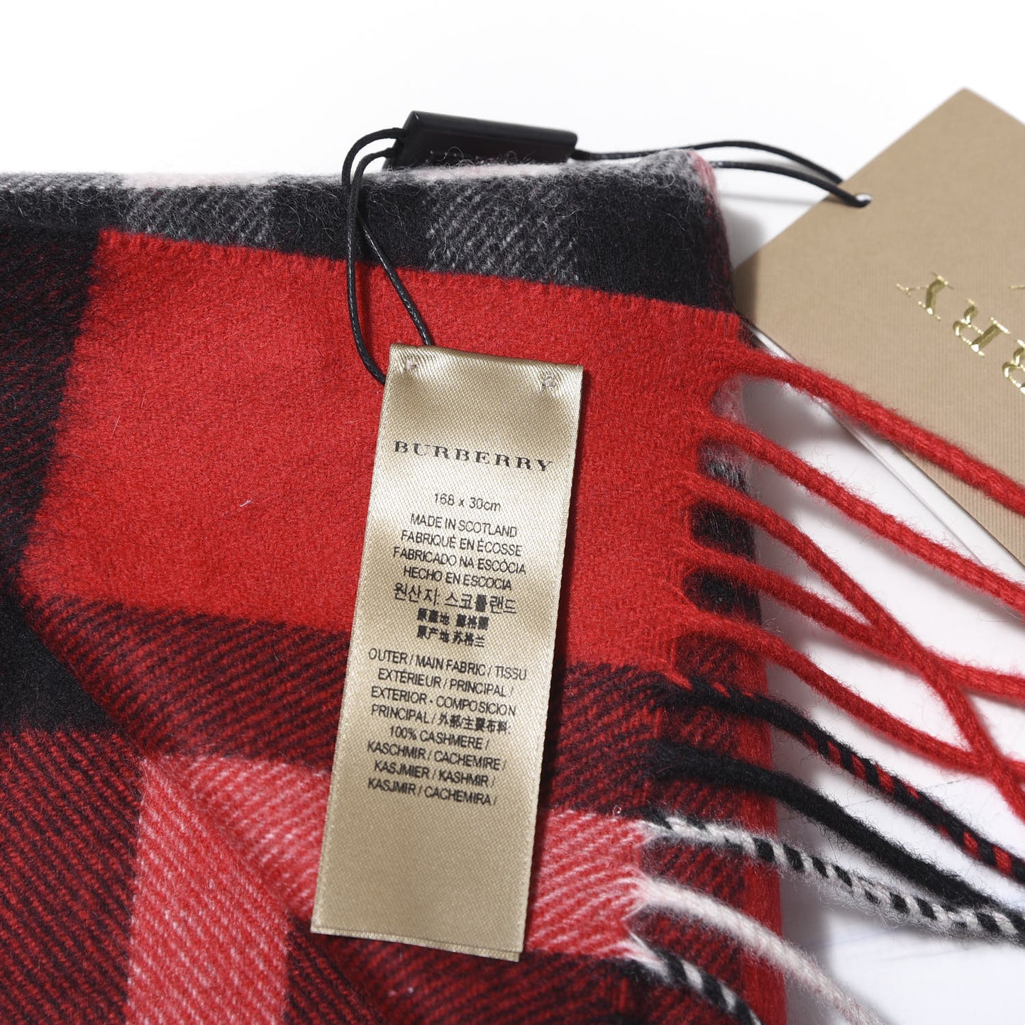 Cashmere Giant Check Fringe Scarf Military Red