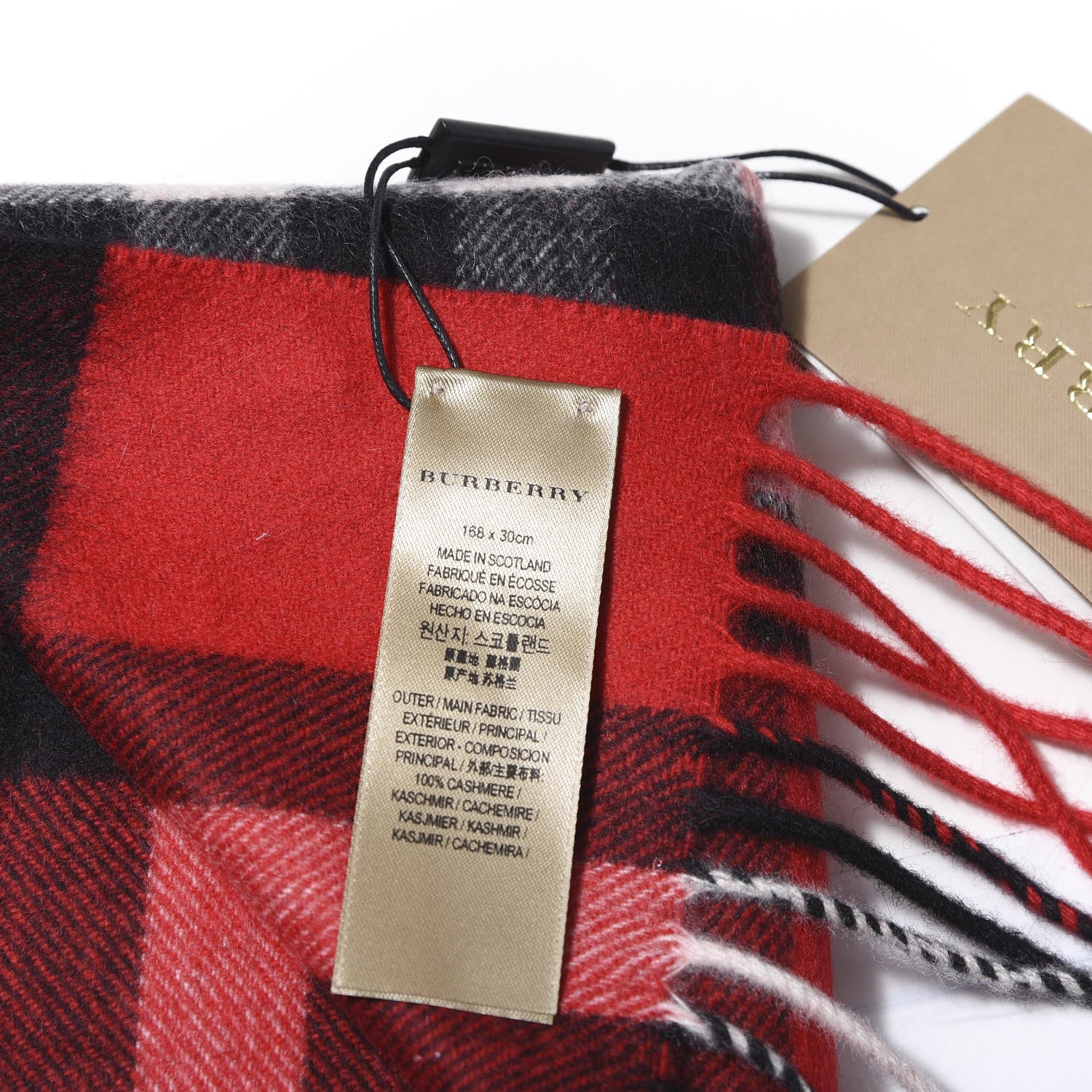 Burberry Cashmere Giant Check Fringe Scarf Military Red 3 of 4