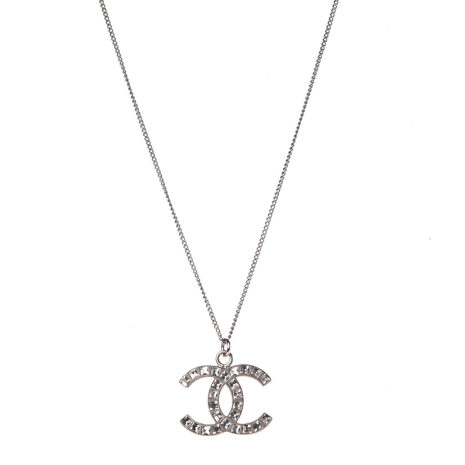 Chanel Crystal Baguette CC Necklace Silver 1 of 6