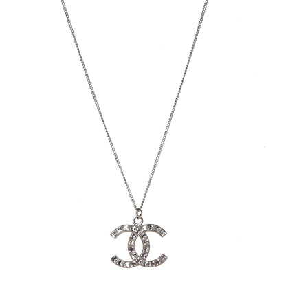Chanel Crystal Baguette CC Necklace Silver 1 of 6