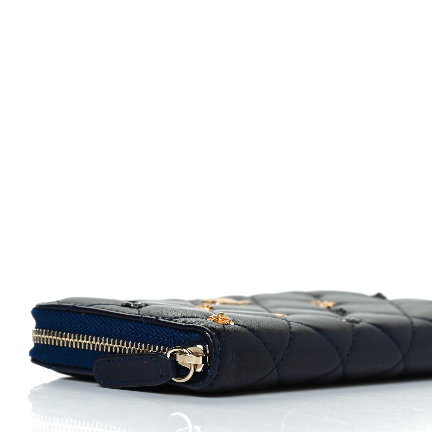 Chanel Lambskin Quilted Small Lucky Charms Zip Around Wallet Navy 8 of 12