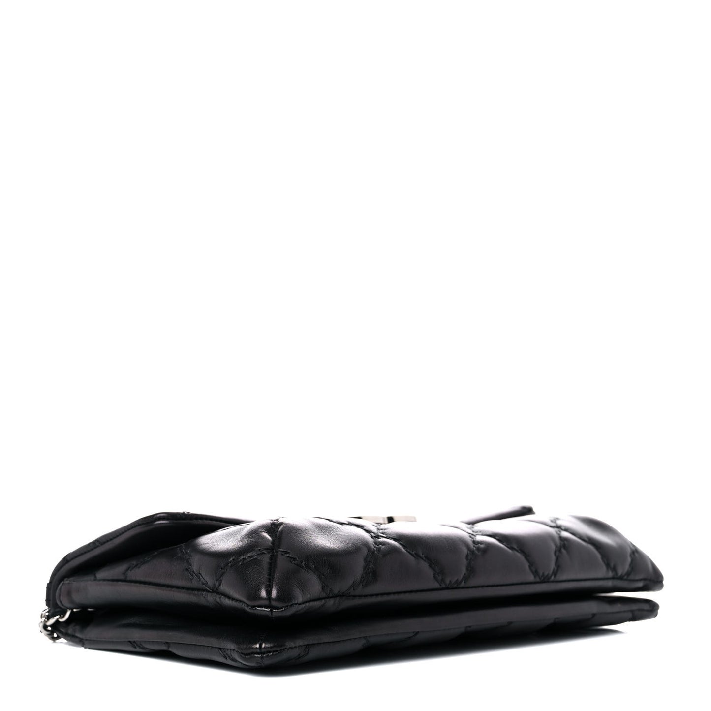 Calfskin Quilted Double Stitch Hamptons Clutch with Chain Black