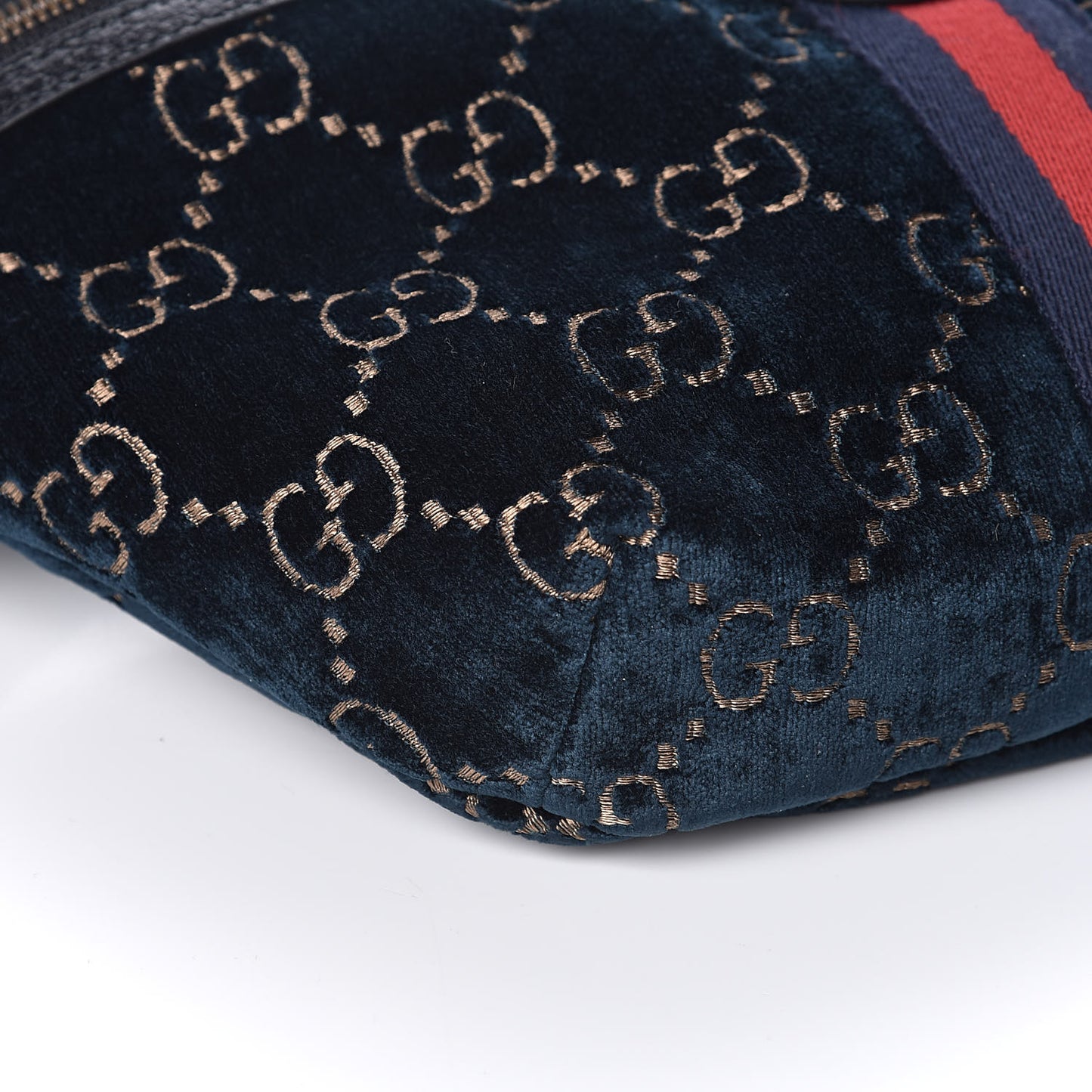Velvet GG Monogram Web Belt Bag Blue Beige