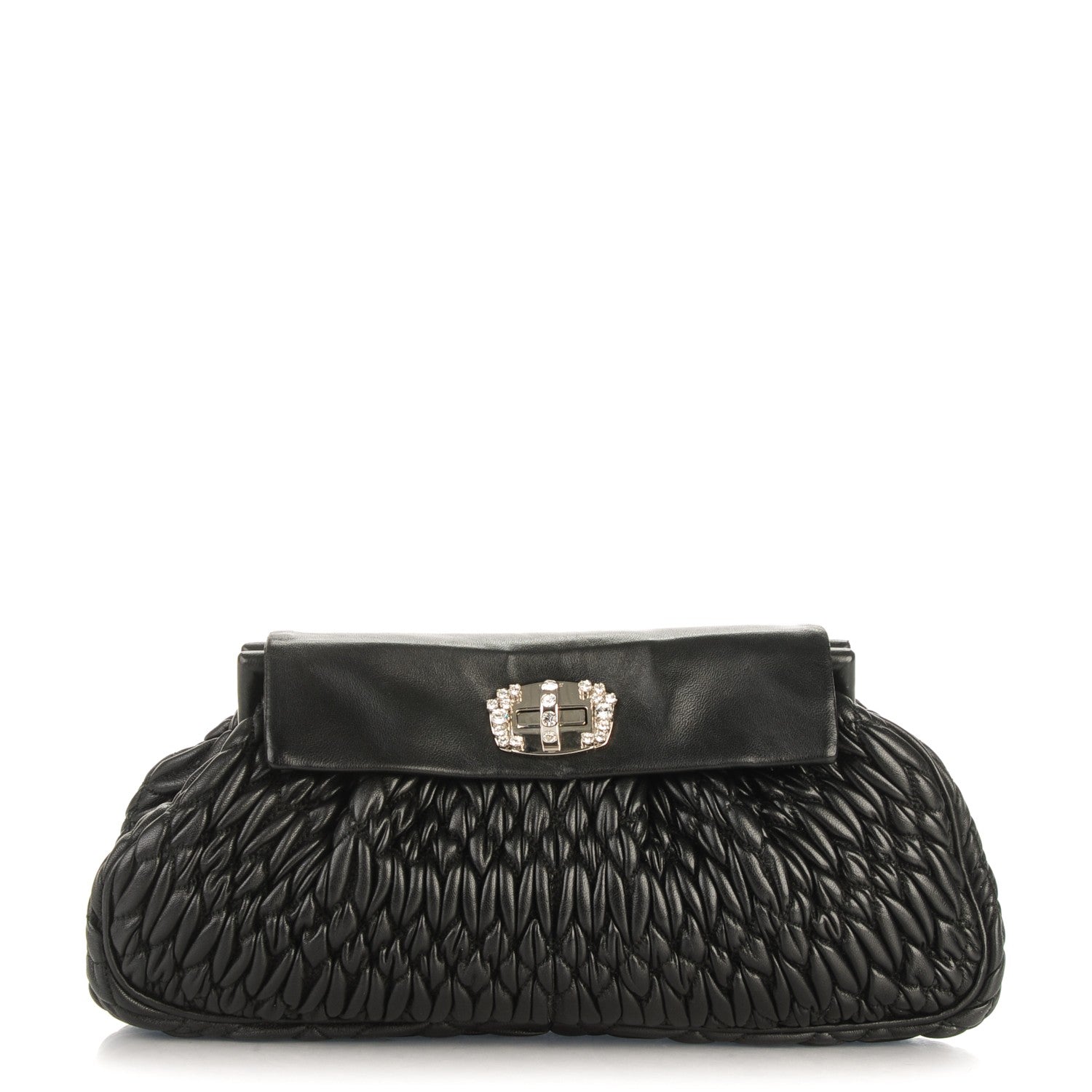 Miu Miu Nappa Matelasse Crystal Flap Clutch Black 1 of 7