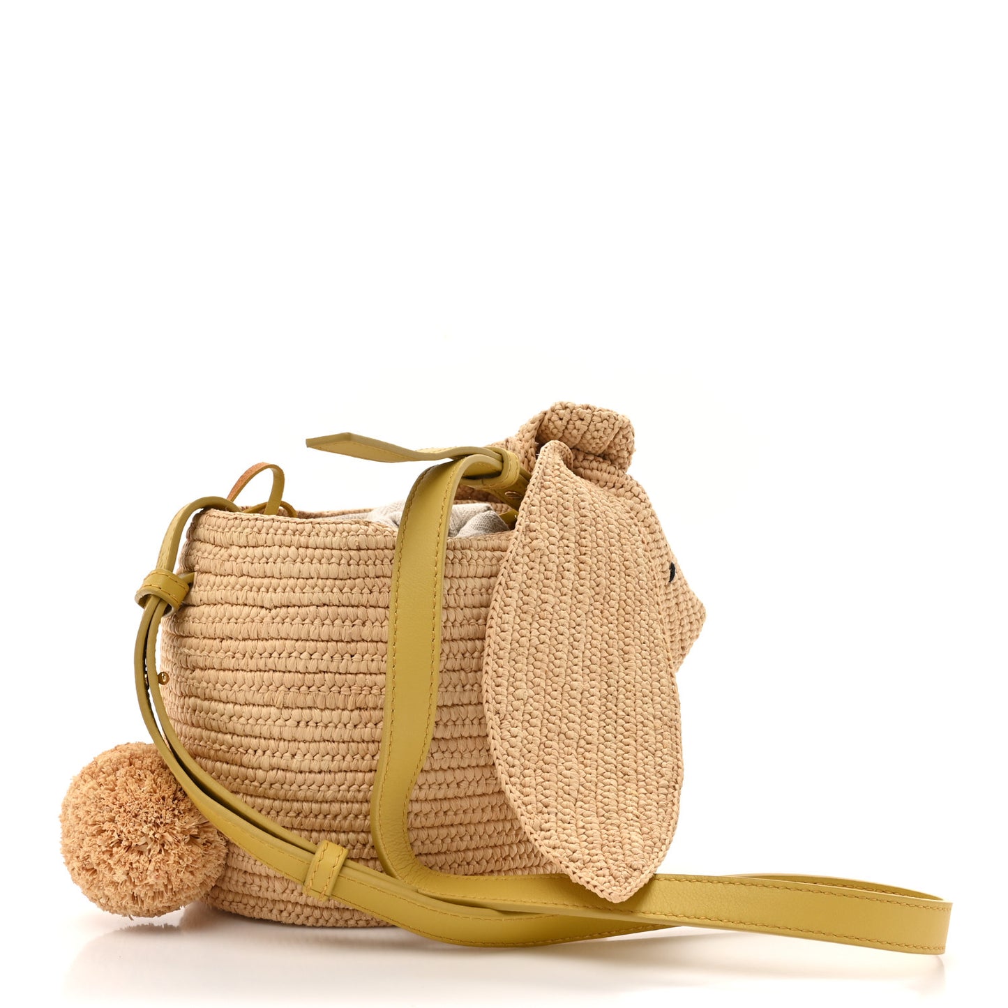 Raffia Calfskin Bunny Basket Bucket Bag Natural