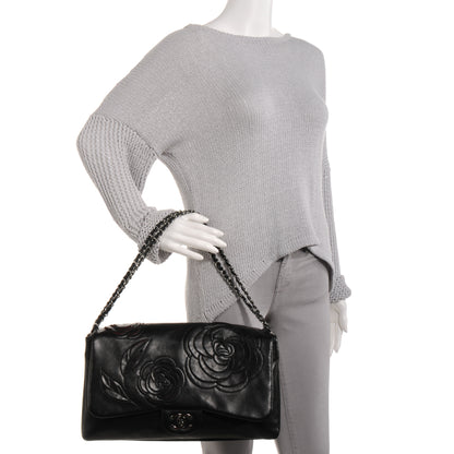 Chanel Lambskin Tweed Maxi Camellia Petals Flap Black 2 of 8