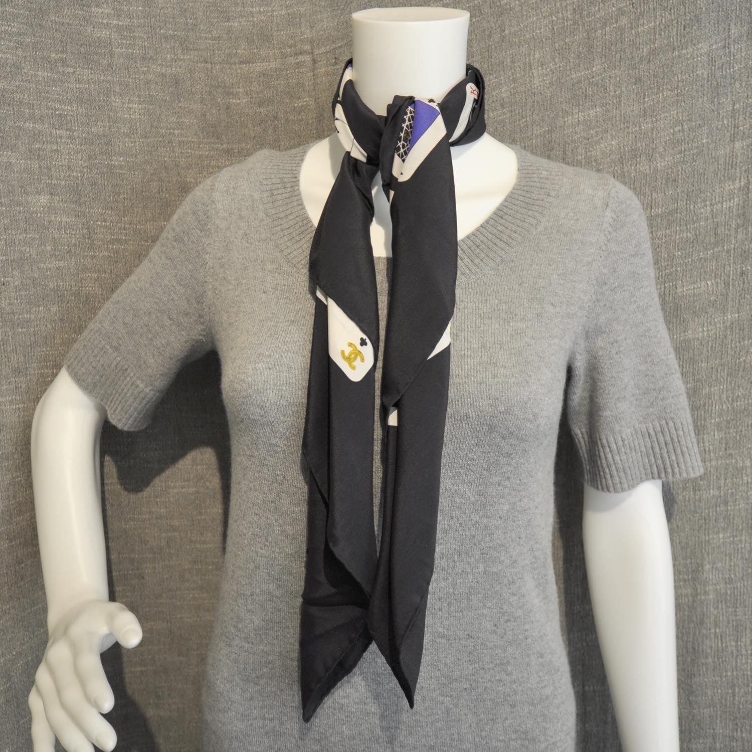 Chanel Silk Iconic Symbol Cards Scarf Black 4 of 4