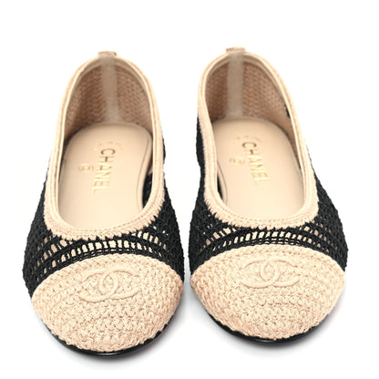 Chanel Raffia Cap Toe Ballerina Flats 39 Black Beige 3 of 10