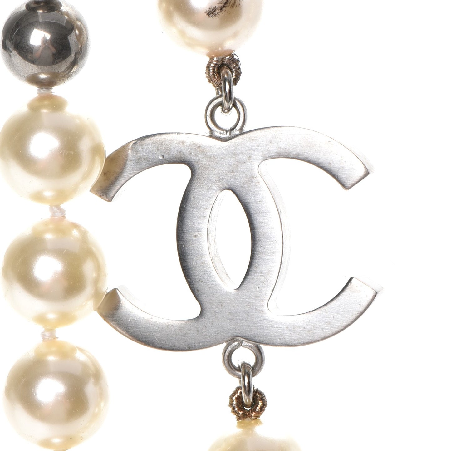 Pearl CC Long Necklace Silver
