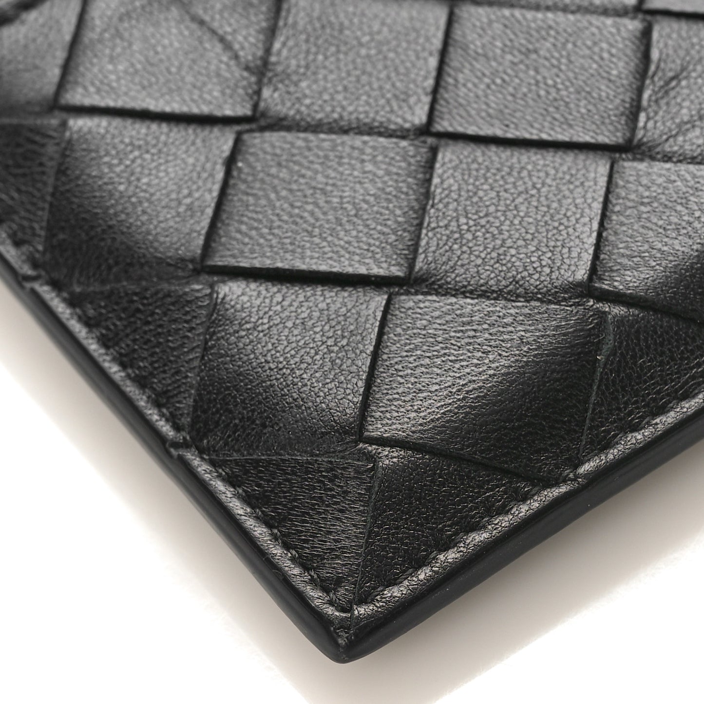 Calfskin Intrecciato Zip Card Holder Black